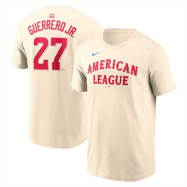 Men's American League #27 Vladimir Guerrero Jr. Cream 2024 All-Star Name & Number T-Shirt,We sell and wholesale Men's American League #27 Vladimir Guerrero Jr. Cream 2024 All-Star Name & Number T-Shirt on line form chian!